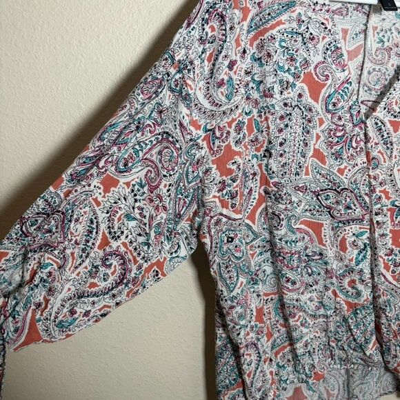 Daytrip Blouse Women's Small Floral V-Neck Wrap 3/4 Sleeve Tie Casual Top - Picture 4 of 8